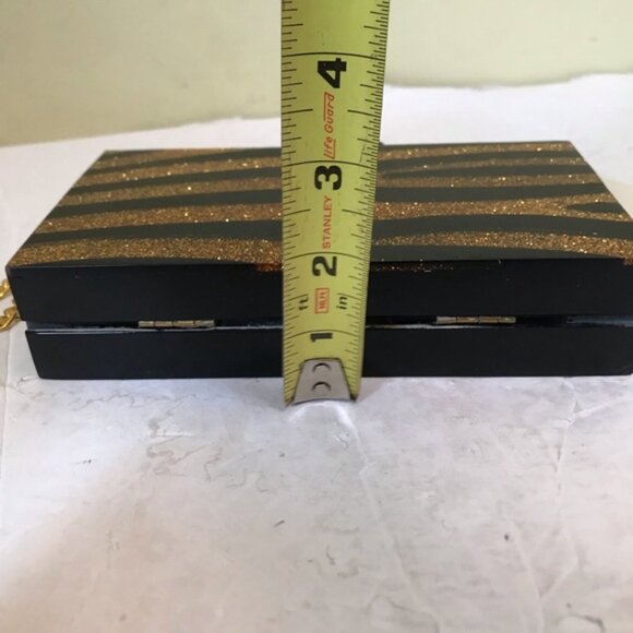 Lulu NYC NEW Zebra Acrylic Box Clutch Glitter Crossbody Shoulder Bag Gold Black - Picture 14 of 16